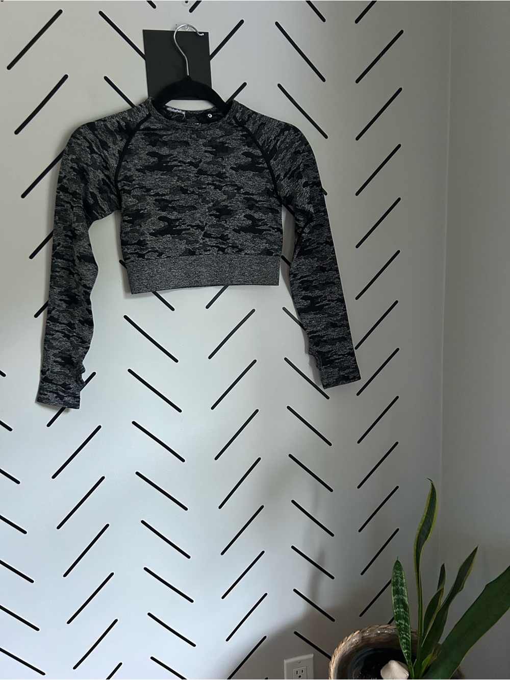 AYBL long sleeve cropped black camo workout top